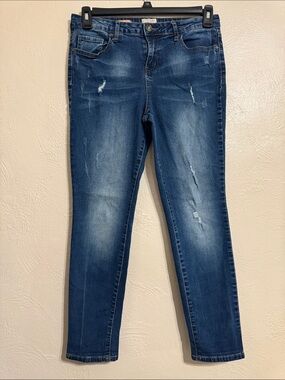 Women's Medium Blue Skinny Jeans - Stretch Distressed Slim Fit